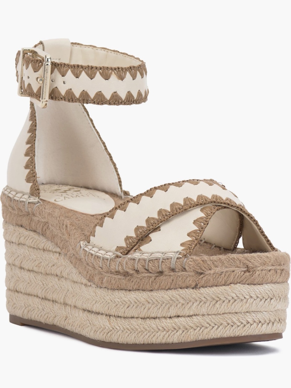Vince Camuto Treyenn Cream and Brown Espadrille Platform Sandal
